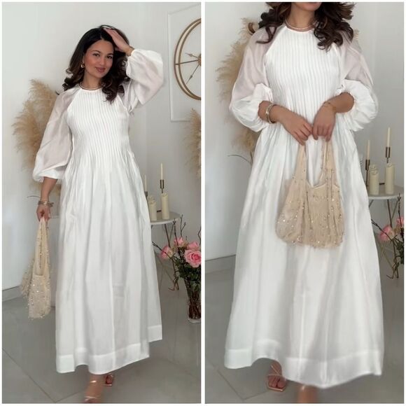 H&M Pintuck Maxi Dress White Modest Ramadan New - Picture 1 of 3